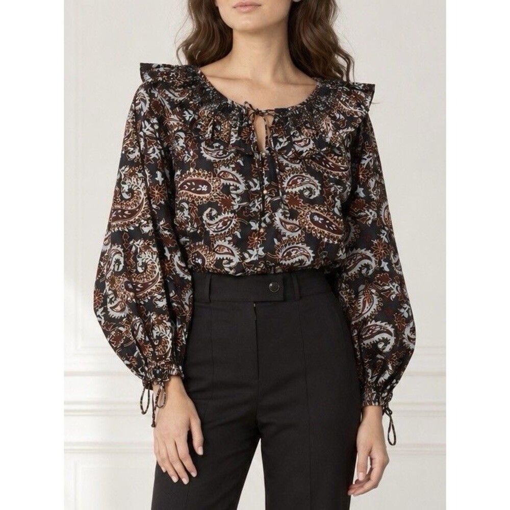 Cleobella Jillian Blouse L Avalon Paisley Organic Cotton Ruffle Boho Peasant NWT